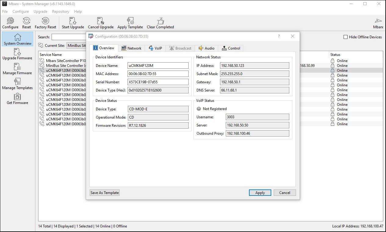 Mbarx System Manager Tool - Endpoint Device Configuration Panel